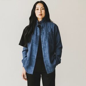 Mossimo Chambray Tonal Paisley Denim Oxford Button Down Shirt